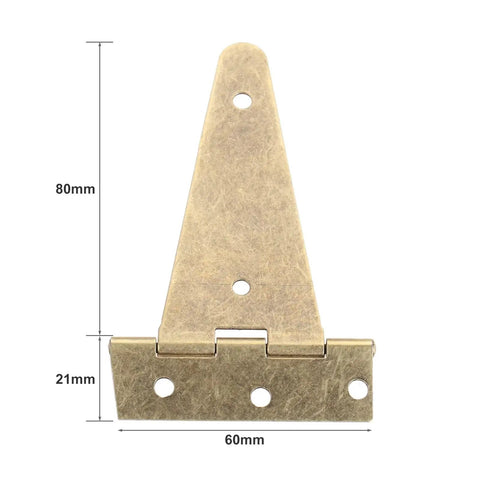 4 Pcs Flat T Hinges With Screws For Barn Gates, Wooden Boxes, showing single hinge, vintage zinc-plated finish, dimensions in mm