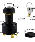 Marine Ignition Switch With 2 Keys 12V 10A 3 Position Waterproof Universal Keyed Switch Built Tough Replacement For Outboard Motor Tractor ATV UTV Sealed Boot Saltwater Resistant showing dimensions and keys