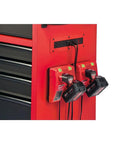 Charging station on Heavy Duty 16 Drawer Tool Chest And Rolling Cabinet Set 46 Inch Red Black with tools attached