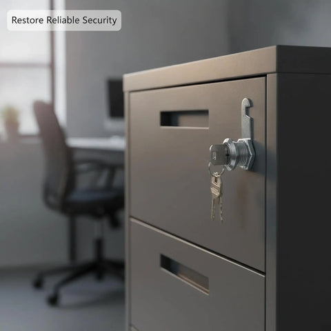 Cam Lock Replacement For Filing Cabinets And Drawers Zinc Alloy Cam Silver Finish with keys on office cabinet