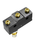 Panel Mount Snap Button Micro Limit Switch With 1NO 1NC, Rated 15A 125 250 380 VAC, visible side view, IP62 housing, brass connectors