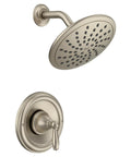Brantford Brushed Nickel Posi Temp Shower Trim Kit With 8 Inch Eco Performance Rain Shower And Traditional Handle Valve Required For 2510 2520 2570 Or 2590, featuring a rain showerhead and handle in brushed nickel finish.