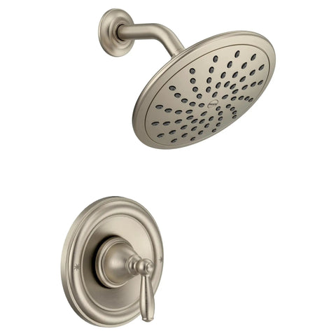 Brantford Brushed Nickel Posi Temp Shower Trim Kit With 8 Inch Eco Performance Rain Shower And Traditional Handle Valve Required For 2510 2520 2570 Or 2590, featuring a rain showerhead and handle in brushed nickel finish.