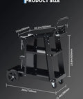 Beefy 3 Tier Welding Cart With 360 Degree Swivel Wheels, black cart dimensions shown with safety chains and metal shelves