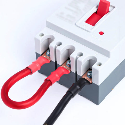 Close-up of Heavy Duty Pro Grade Copper Wire Lugs and Heat Shrink Tubing Kit 264 Pcs battery cable ends AWG 8 to Two Zero lugs connected