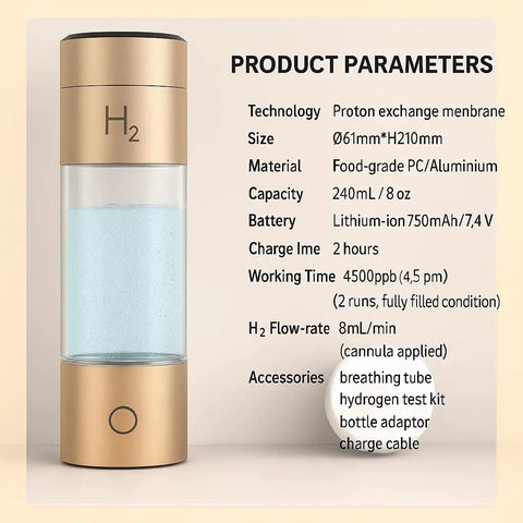 Hydrogen Water Bottle Generator Gives You Up To 4500ppb High Concentration With SPE PEM Dual Chamber Tech Inhaler And Breathing Tube