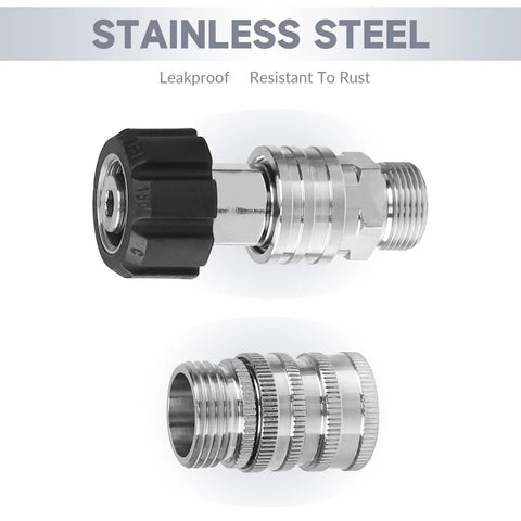 Heavy Duty Stainless Steel Pressure Washer Adapter with M22 and quick connect fittings for leak-free connections