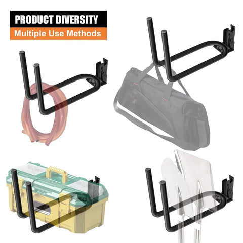 E Track Tool Holder Organizer 4 Pack For Shovels And Gear Heavy Duty Double J Hooks Black E Track Accessories display