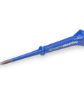 Heavy Duty Seven Inch Scratch Awl Rock Solid Drop Forged Steel Marking Tool With Dead On Precision, blue handle, sharp point.