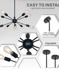 Sputnik Chandelier 10 Light Black Modern Pendant Lighting Industrial Vintage Ceiling Fixture UL Listed Adjustable Height