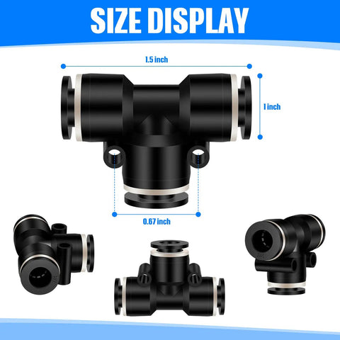 20 Pack 1 Quarter Inch Pneumatic Push To Connect Tee Fittings Plastic 3 Way Air Line Adapter Quick Connect Tube Connectors