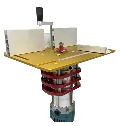 Pro Grade Aluminum Router Table Insert Plate With Slick Dial Up Lift Kit Compatible With 65MM Motor woodworking bench flip board angle view
