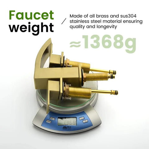 Brushed Gold Bathroom Sink Faucet 3 Hole Widespread Waterfall Basin Faucet With Pop Up Drain No Fuss Vanity Lavatory Faucet Solid Brass Construction Corrosion Resistant Easy Install on scale