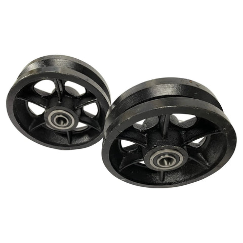 6 inch V groove gate wheel with sealed bearings, set of 2, ideal for residential gates, featuring sturdy cast iron construction.