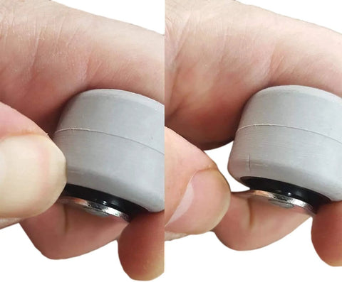 Rubber caster wheel, gray 30mm, shown in two close-up views with a metal washer