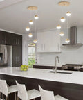 Crystal Pendant Lights With 5 LED Bulbs In Daylight White 5000K Modern Brushed Brass Ceiling Hanging Fixtures With Glass Globes