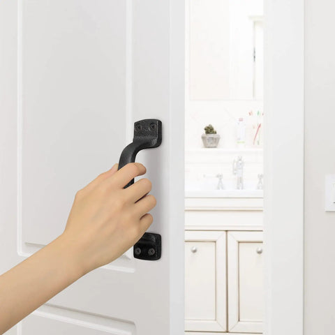Black Cast Iron Barn Door Handles Rustic Heavy Duty Gate Pulls 7 Inch Sliding Door Hardware on white indoor door