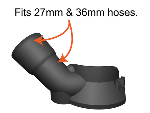 Front view of Router Hose Adapter For Trim Routers Fits DCW600 And DWP611 To Festool 27mm And 36mm Hoses in black.