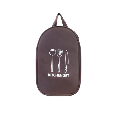 12 Piece Outdoor Camping Cookware Set Stainless Steel Portable Kitchen Tools Including Knives Spatulas Scissors Cutting Boards And Storage Bag