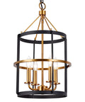 Modern 4 Light Lantern Pendant Chandelier in Matte Black and Brass Finish for Dining Room, Kitchen, Foyer and Entryway