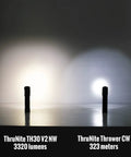 Comparison of ThruNite TH30 V2 NW at 3320 lumens and ThruNite Thrower CW with 323 meters range.
