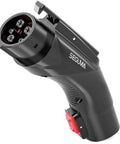 Portable Tesla To J1772 EV Charging Adapter With 60 Amp Output And Rugged Ip65 Weatherproofing Featuring A Secure Safety Lock image showing charging handle design.
