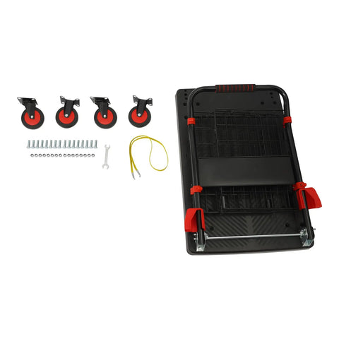 Heavy Duty Platform Cart With Cage And Foldable Flatbed Hand Truck Dolly For Moving Boxes And Equipment Built Like A Tank From Thick Steel And Durable PP Rust Resistant Scratch Proof No Warping Ready For Daily Tough Jobs, with casters and hardware