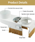 Keep Your CNC Shop Sweat Free With This Tough Spindle Dust Shoe Featuring An Auto Adjusting Clamp And Massive Three Point Four Inch Dust Port Designed For Wood Routing To Blast Away Chips And Keep Rails Clean As A Whistle. Image showing detailed features like vacuum tube connection, spindle fastening, and brush.