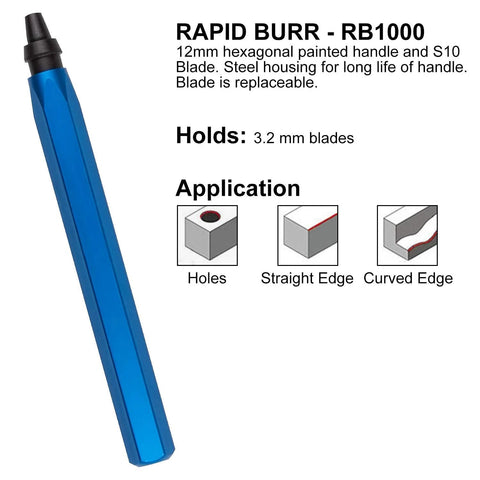 Acrux7 hand deburring tool with blue aluminum handle and replaceable blades for wood, plastic and metal