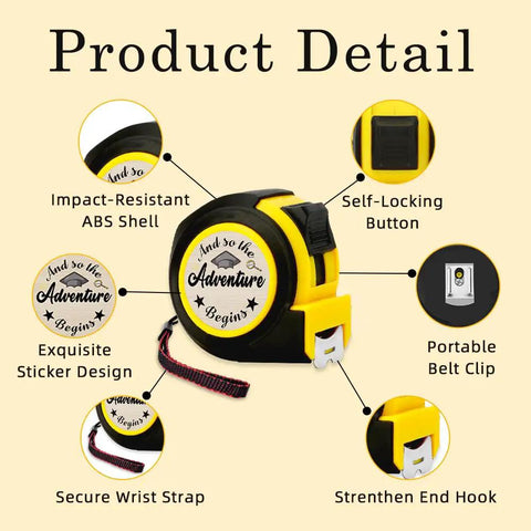 Graduation Gift Tape Measure Tool For Engineers And STEM Lovers 25 Foot Pocket Sized Measuring Tape with features and labels