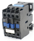 CJX2-1201 3-Pole AC Contactor with 110V Coil, 3NO 1NC Auxiliary, 12A, 660V, shown from front angle, ideal for pumps and panels.