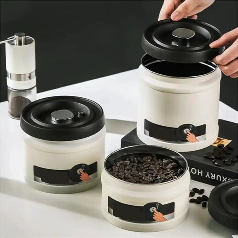 Heavy Duty Glass Storage Jars With Kickass Vacuum Seal Technology That Keeps Coffee Beans And Fresh Grains Crisp in kitchen setup.