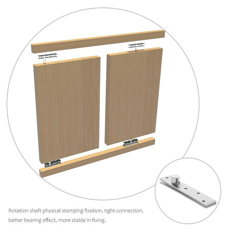 Hidden Pivot Door Hinges Set Of 4 Stainless Steel Sleek Rust Resistant Invisible Door Hardware in wood panel display