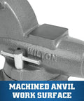 Heavy Duty Pipe And Bench Vise Four And One Half Inch Jaw Width With Six Inch Maximum Opening And Four And Three Fourths Inch Throat Cast Iron Construction Sealed For Longevity And Smooth Operation With Precision Front Jaw Slide, machined anvil