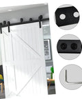 Beefy Carbon Splicing Piece Flat Bracket For Barn Door Track Easy Install Connector Repair Plate And Straight Brace Durable Track Hardware For Smooth Angles And Solid Mounts - installed on a white barn door.