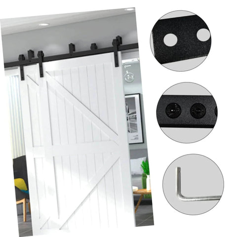 Beefy Carbon Splicing Piece Flat Bracket For Barn Door Track Easy Install Connector Repair Plate And Straight Brace Durable Track Hardware For Smooth Angles And Solid Mounts - installed on a white barn door.