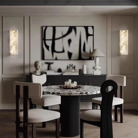 TTBDDDYH LED Light Source Indoor Wall Light, Nordic Minimalist Style Wall Sconce, 11.8 Inch Natural Alabaster Wall Lamp above dining table.