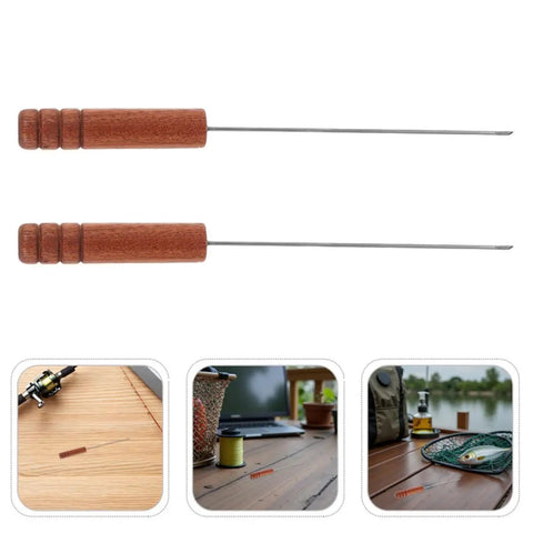 Two Piece Fishing Bait Needle Tool Set Stainless Steel With Blossom Wood Handles For Worm Threading And Hook Maintenance Portable Sea Fishing Go-To Gear With Easy Grip Tackle Accessory For Anglers, two stainless steel bait needles with wood handles
