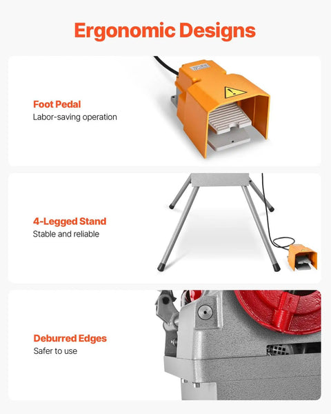 Top Tier 900W Electric Pipe Threader Machine With Foot Pedal for ergonomic labor-saving operation and stable four-legged stand.