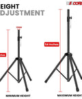 Heavy Duty Adjustable Speaker Stands Pair, 54 Inch Tripod Bases With 132 Lbs Capacity, 35mm Pole Mount height range