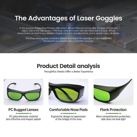 Hardcore Laser Welding Safety Glasses With Durable Green Lens And Certified Infrared Eye Protection For Rock Solid Workshop Gear and Straight Up Fabrication Jobs, showing ergonomic design and polycarbonate lenses.