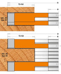 Technical diagram showing the adjustment specifications for Badass Two Piece Adjustable Grooving Router Set Built With Heavy Duty Aluminum And Four Carbide Knives.
