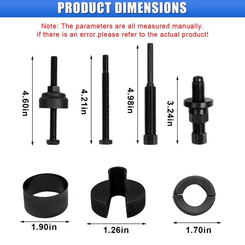Heavy Duty Power Steering Pump Pulley Removal Tool Set Built Like A Tank To Crush Stubborn Rust Fast Premium Carbon Steel dimensions shown.