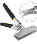 All In One Sheet Metal Bending Pliers With Straight Or Elbow Handles And Non Slip Grip, Workhorse Hand Seamer Crimping Tool with close-up of serrated jaw
