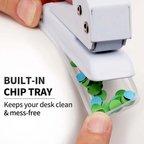 Heavy Duty 1/4 Inch Single Hole Paper Punch For Crafts And Office Use with built-in chip tray catching paper waste