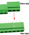 60 Pack Go-To 2 Pin and 3 Pin 5mm Pitch PCB Mount Screw Terminal Block Connectors Can Be Spliced Green for 14-22 AWG Wires Rated AC 300V 10A Easy To Install, before-after splicing