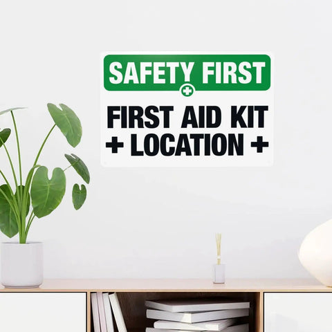 First Aid Kit Location Warning Sign 8x12 Metal Marker Plaque For Factory Construction Workshop Warehouse Garage Entry