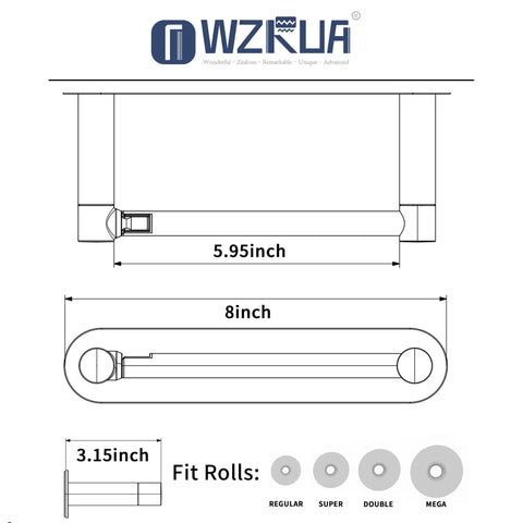 Diagram of Stick-On Matte Black Adhesive Toilet Paper Holder With Double Pivot Posts No Drill Rustproof Stainless Steel And Zinc Alloy