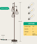 Industrial Tree Floor Lamp With Three Teardrop Cage Heads And 3000K Edison Bulbs, Rustic Farmhouse Tall Standing Lamp with LED details