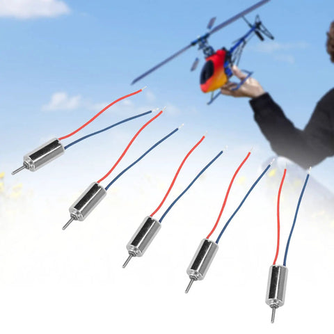 Dope Tiny Mini DC Motor 4.5V 32250RPM Coreless Vibrating Motor Replacement For Robot Steering Gear Drone, 5-pack shown near a model helicopter